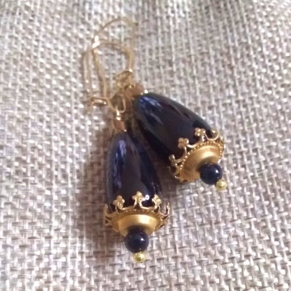 Devastating Decadent Sleek Holiday-Ready ~ Deluxe Black Agate Teardrop Earrings - Picture 1 of 8